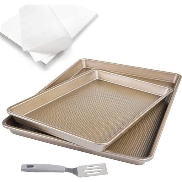 Nonstick Cookie Sheet Baking Pan 2 Piece, 17.7x12.8'',14.7x10'', Champagne Gold - Picture 3 of 6